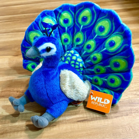 NWT, Wild Republic, Cuddlekins Eco Peacock Stuffed Animal, 12 inches - Picture 1 of 6